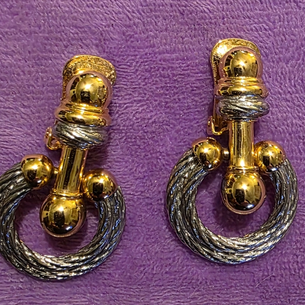 Vintage TJ Earrings Lg Door Knocker Dangle John Medeiros Jewelry Clip On Earin